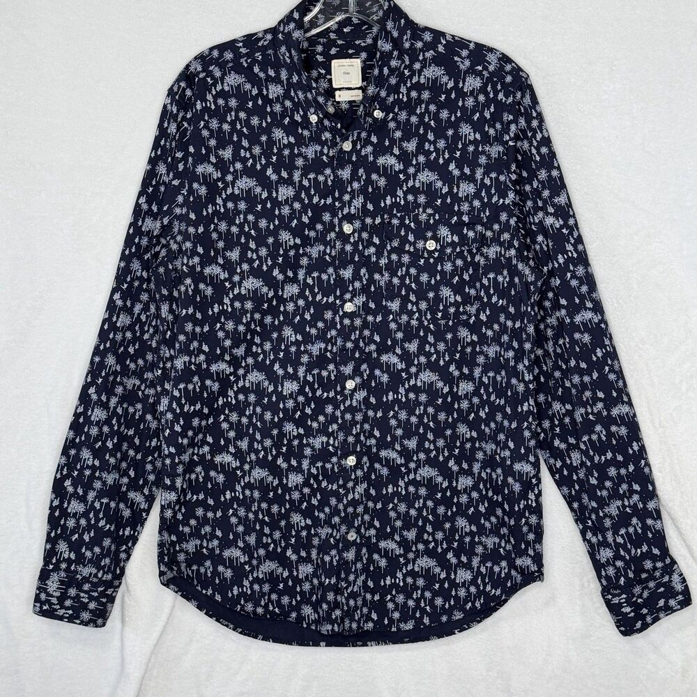 Gap Men's M Blue Mountain Ski Snow Trees‎ Print Long Sleeve Button Down Shirt